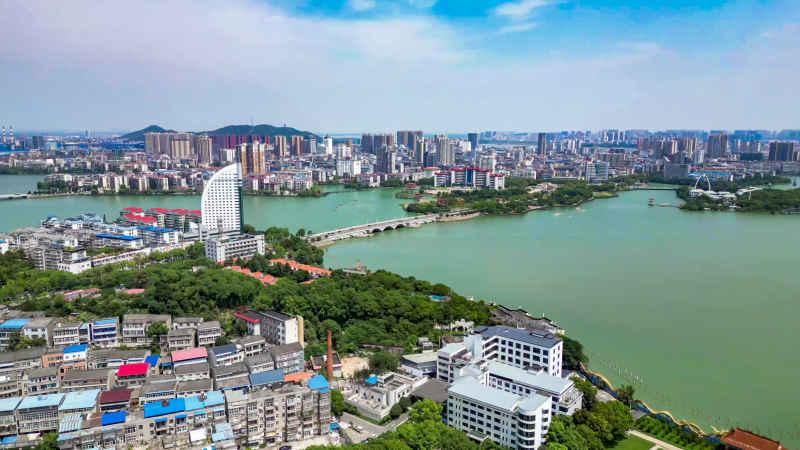 湖北鄂州城市风光航拍摄影图