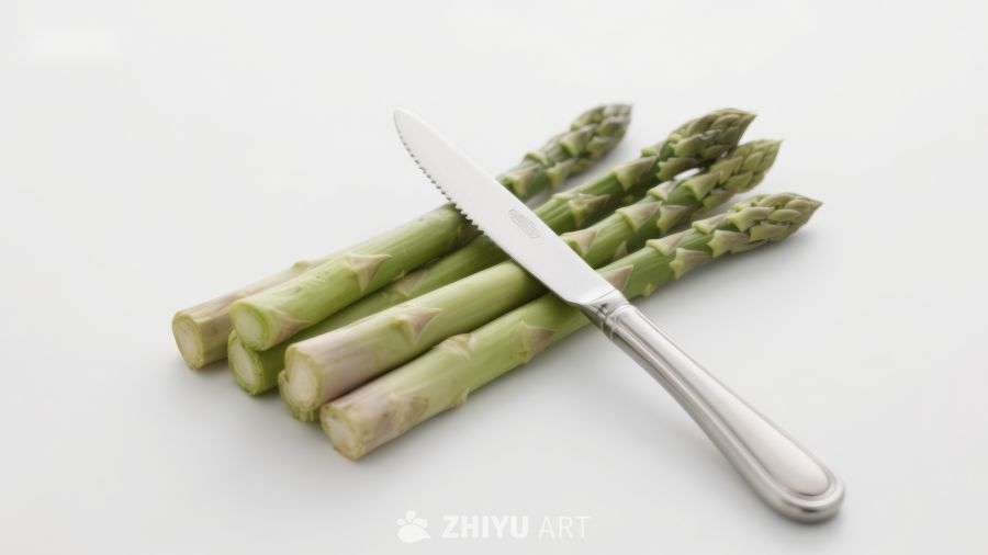 刀与芦笋的静物摆拍