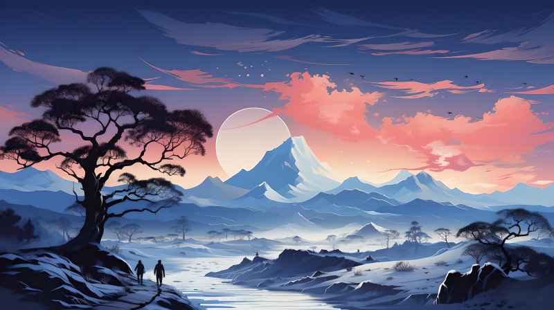 冬季唯美雪景创业插画 55