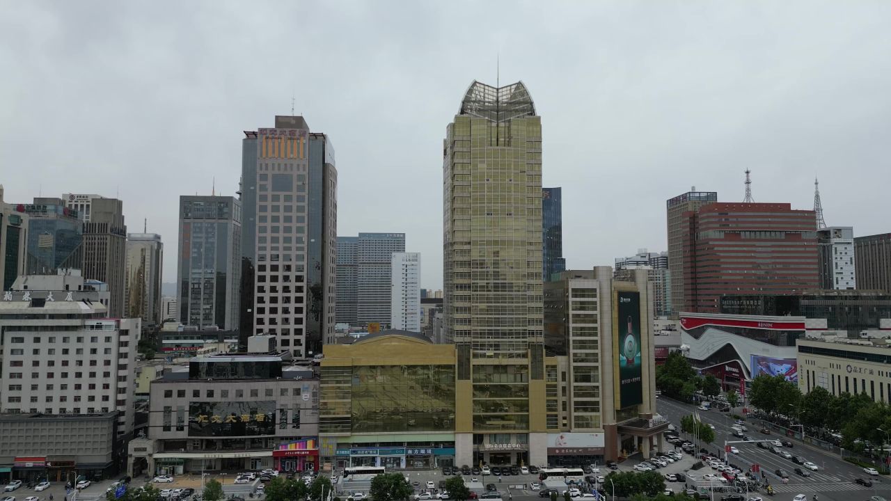  航拍石家庄城市建设地标高楼