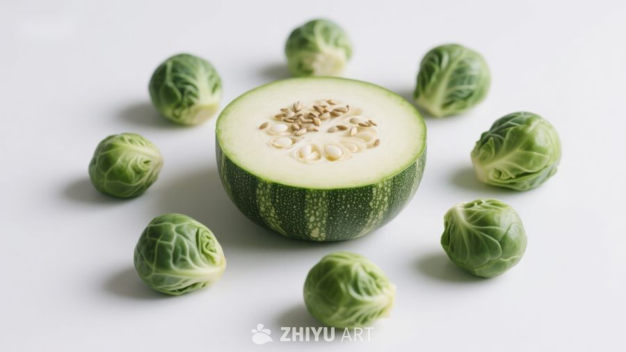 切开的西葫芦与抱子甘蓝