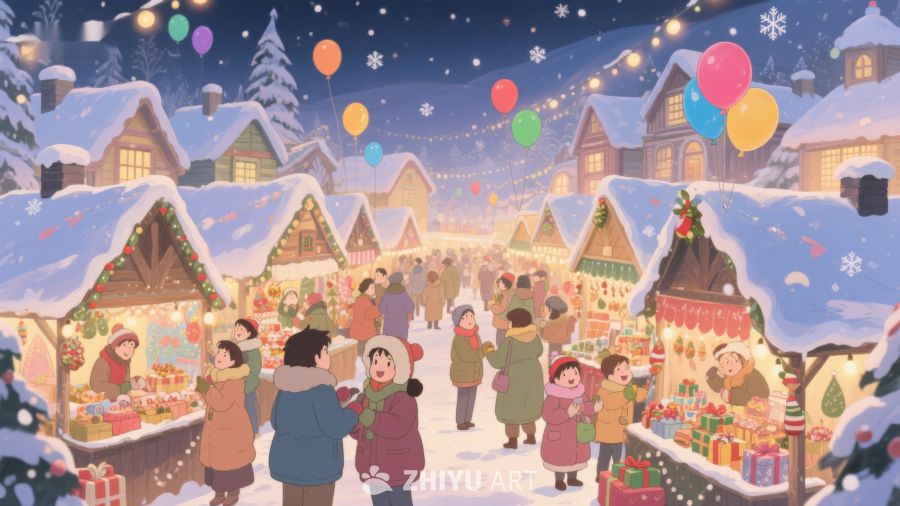 冬日雪景中的热闹圣诞集市 14