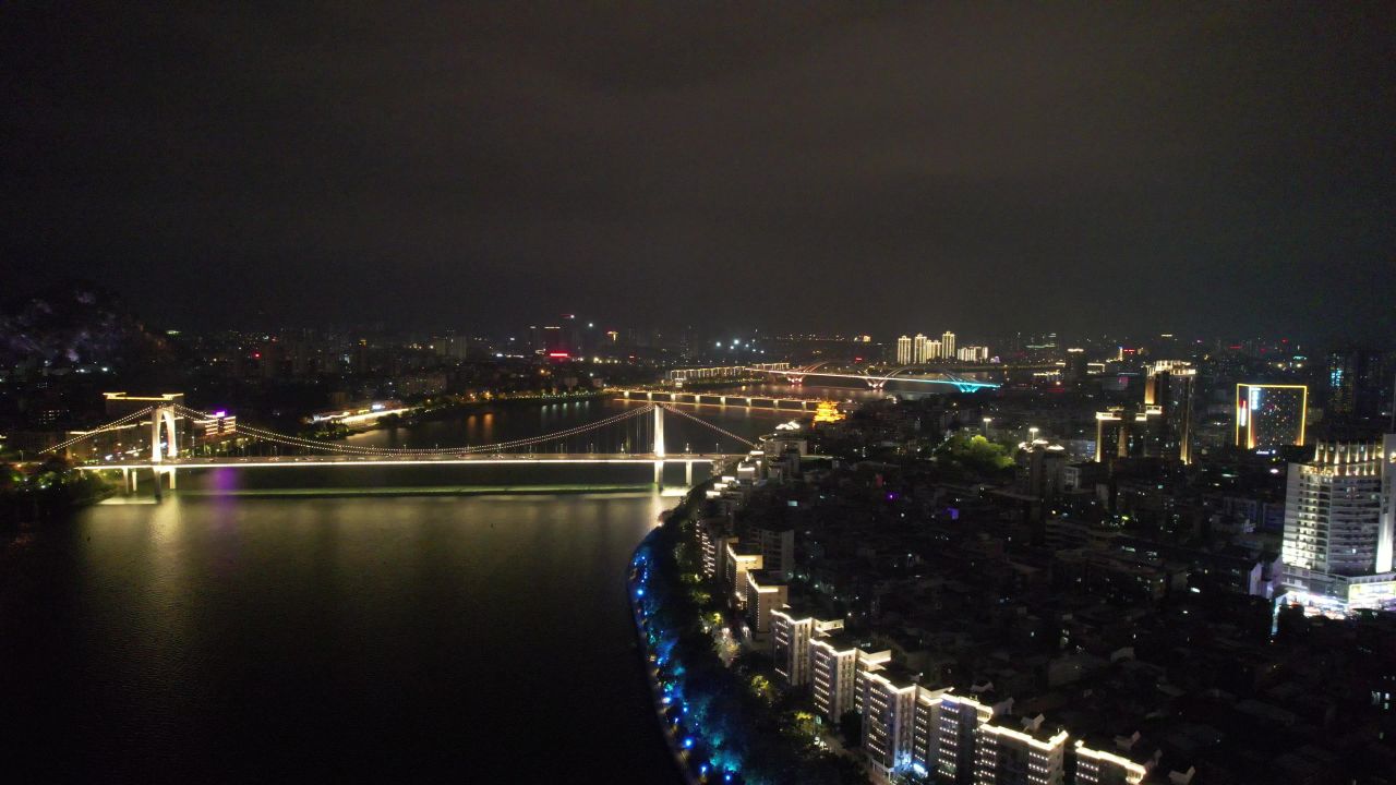 广西柳州柳江桥梁交通夜景灯光