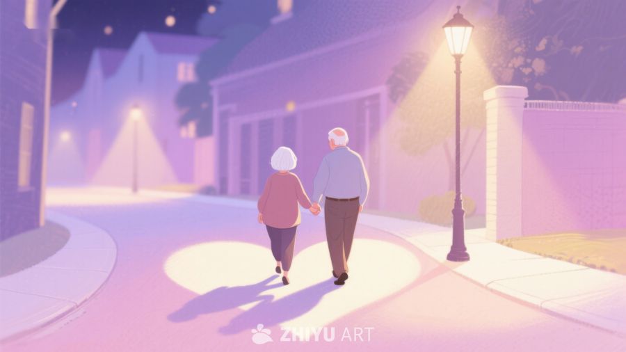 黄昏漫步的老年夫妇 211