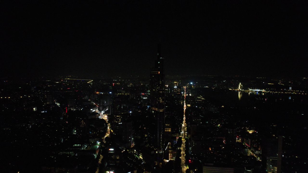 江苏南京城市夜景灯光航拍 