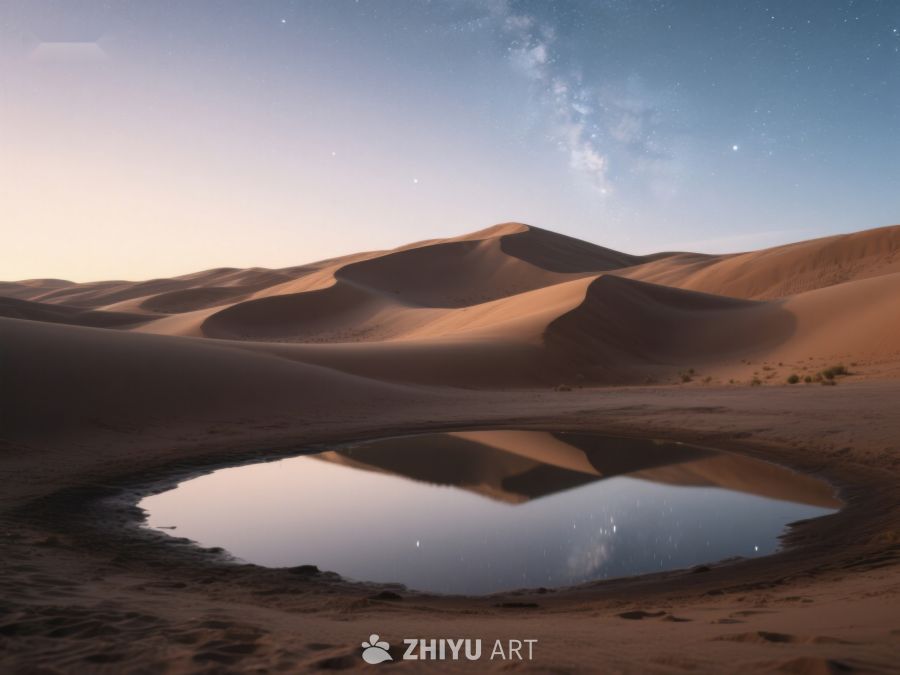 沙漠夜景：沙丘与星空倒映水面 82