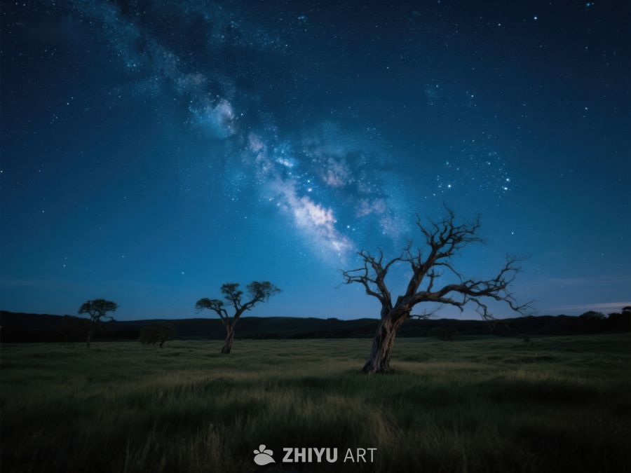夜空银河下的孤树剪影 414