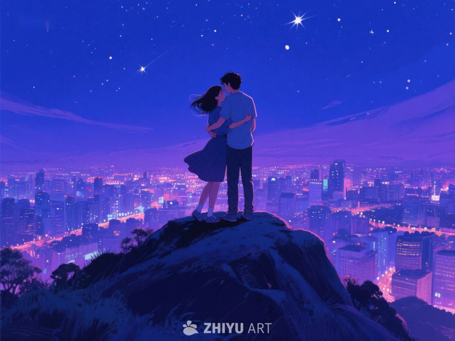 夜空下的情侣俯瞰城市 1049