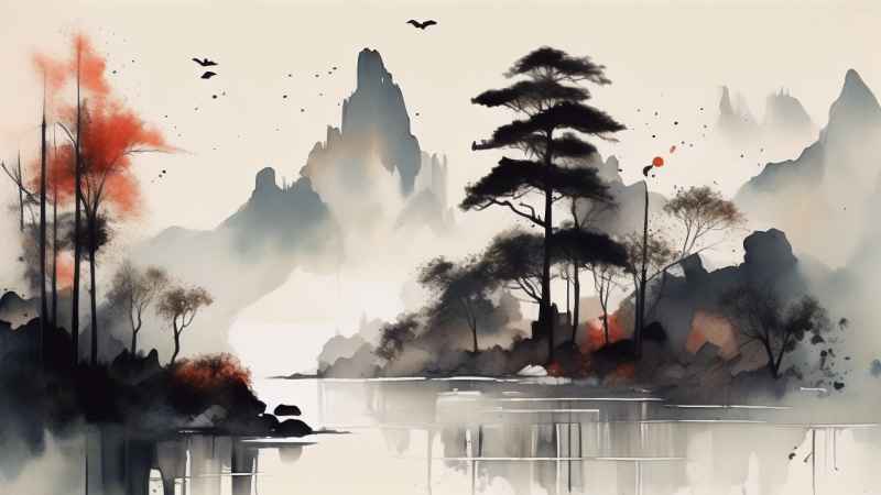 古风山水画唯美背景图 90