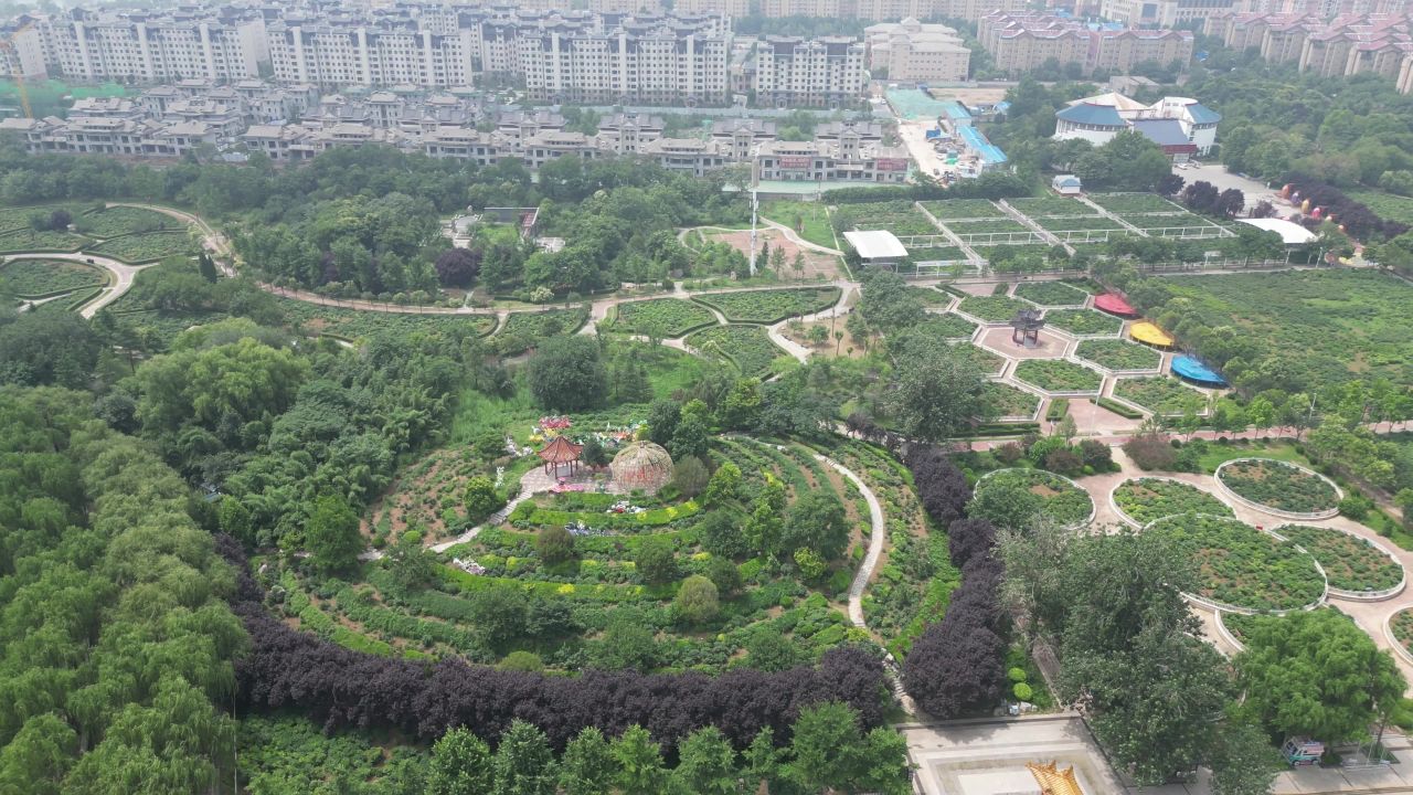  航拍山东菏泽曹州牡丹园4a景区