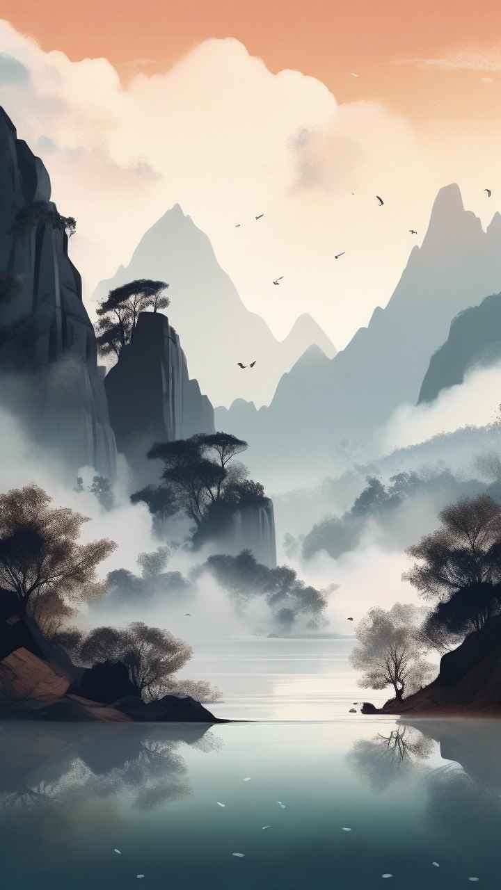 国潮山水插画风景图 40