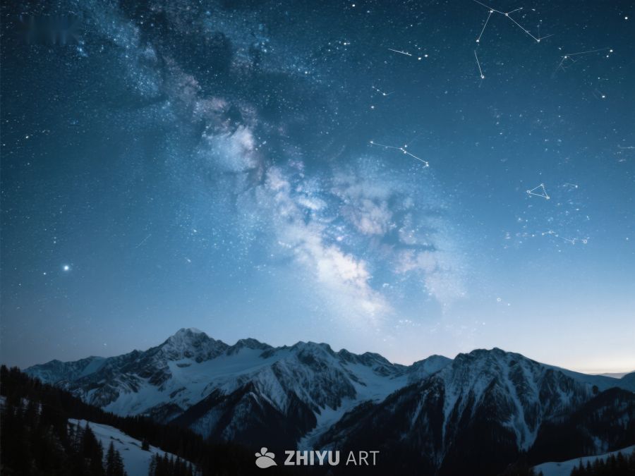 雪山夜空下的银河与星座 247