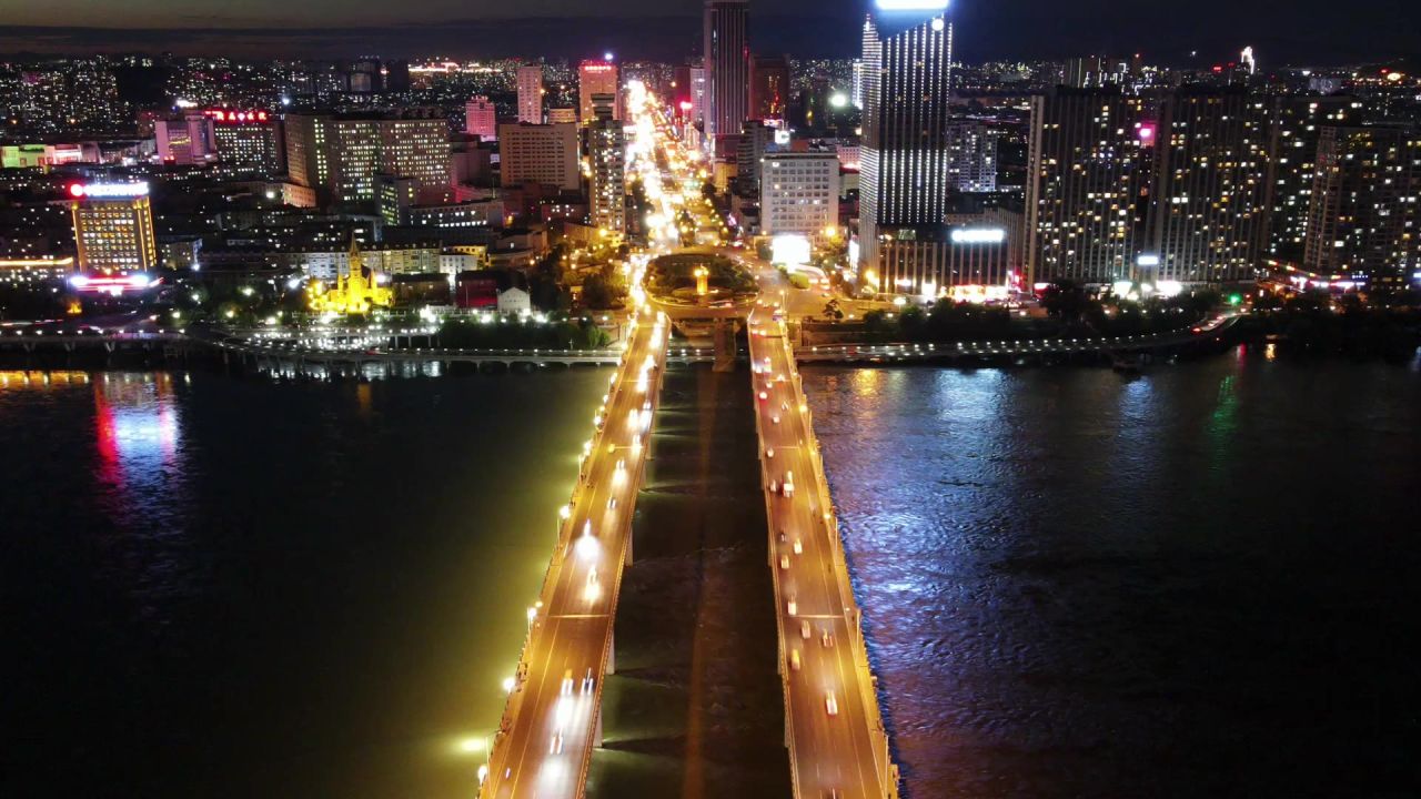 江上大桥夜景延时摄影