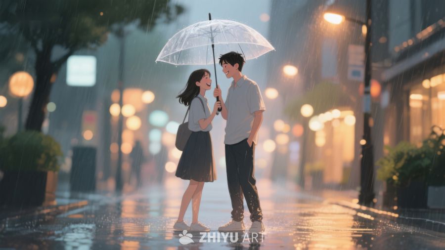雨中漫步，共撑一把透明伞 652