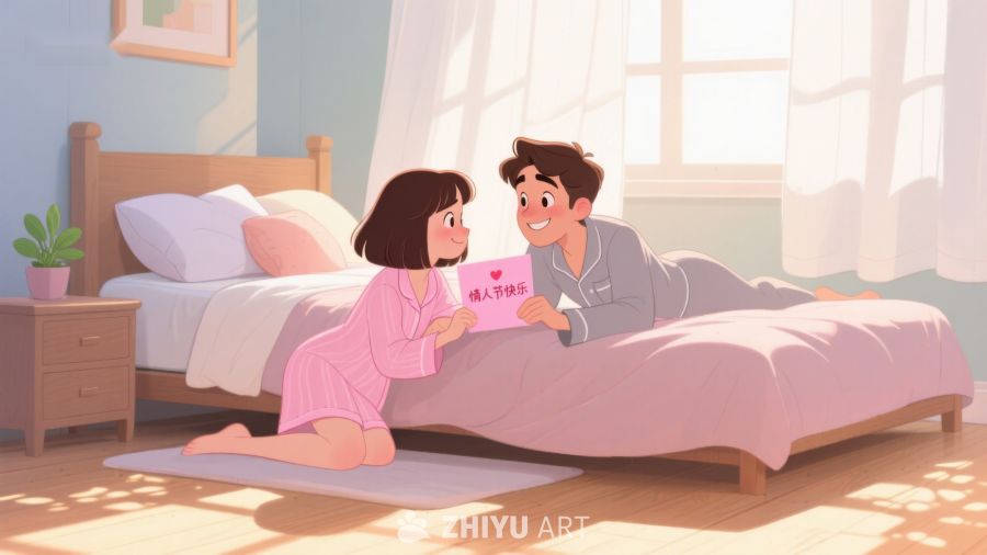 温馨卧室中的一对情侣共度时光 466