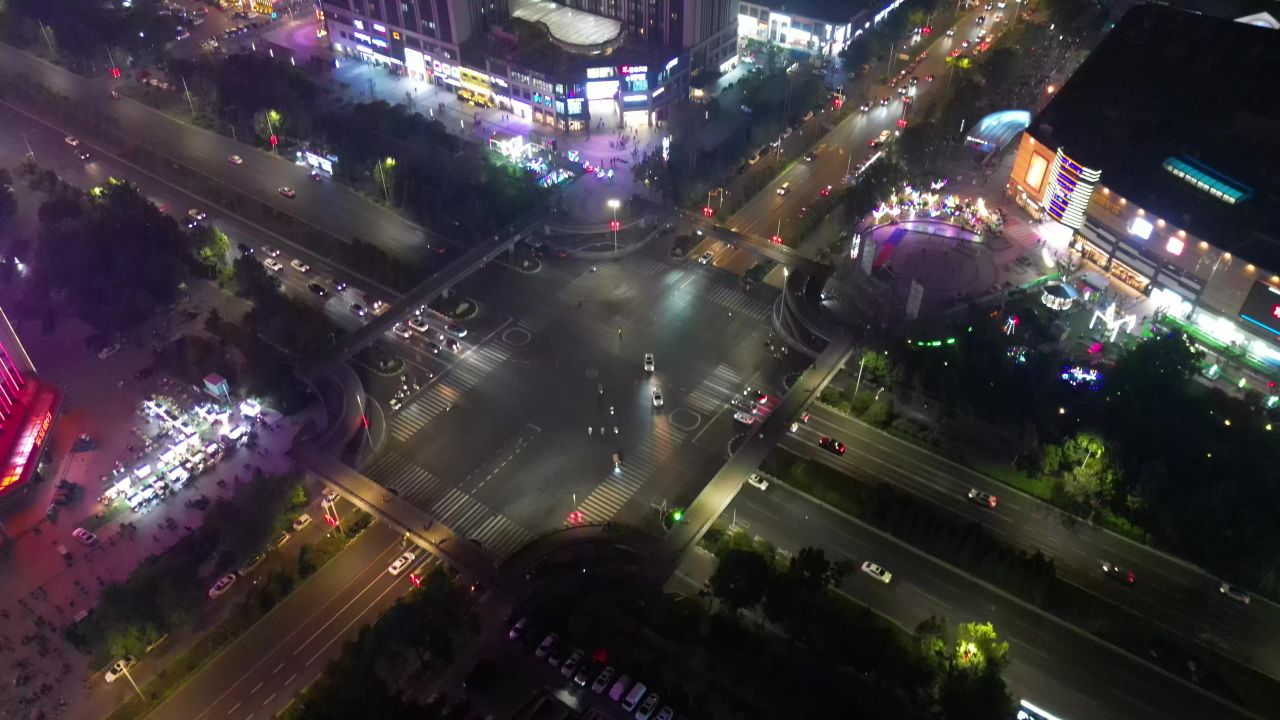 河南新乡城市夜景灯光航拍
