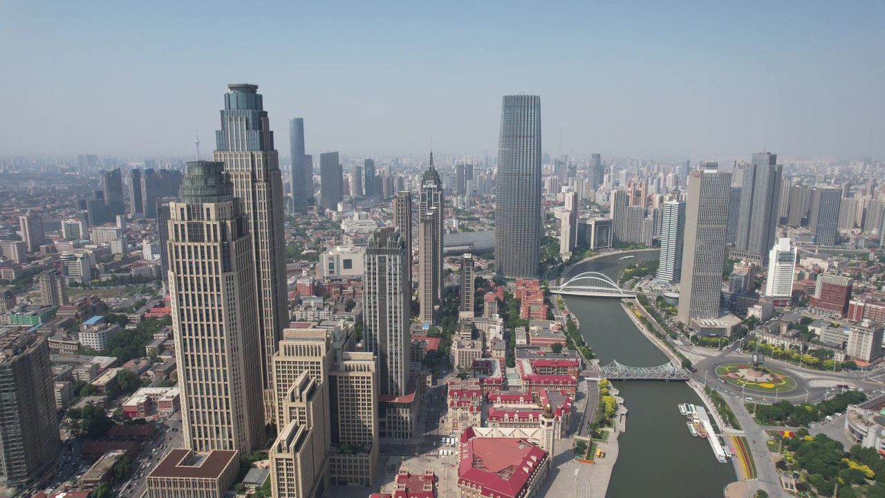 天津海河CBD高楼建筑航拍 