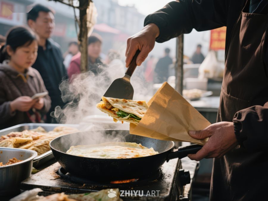 街头美食：厨师现场制作煎饼 435