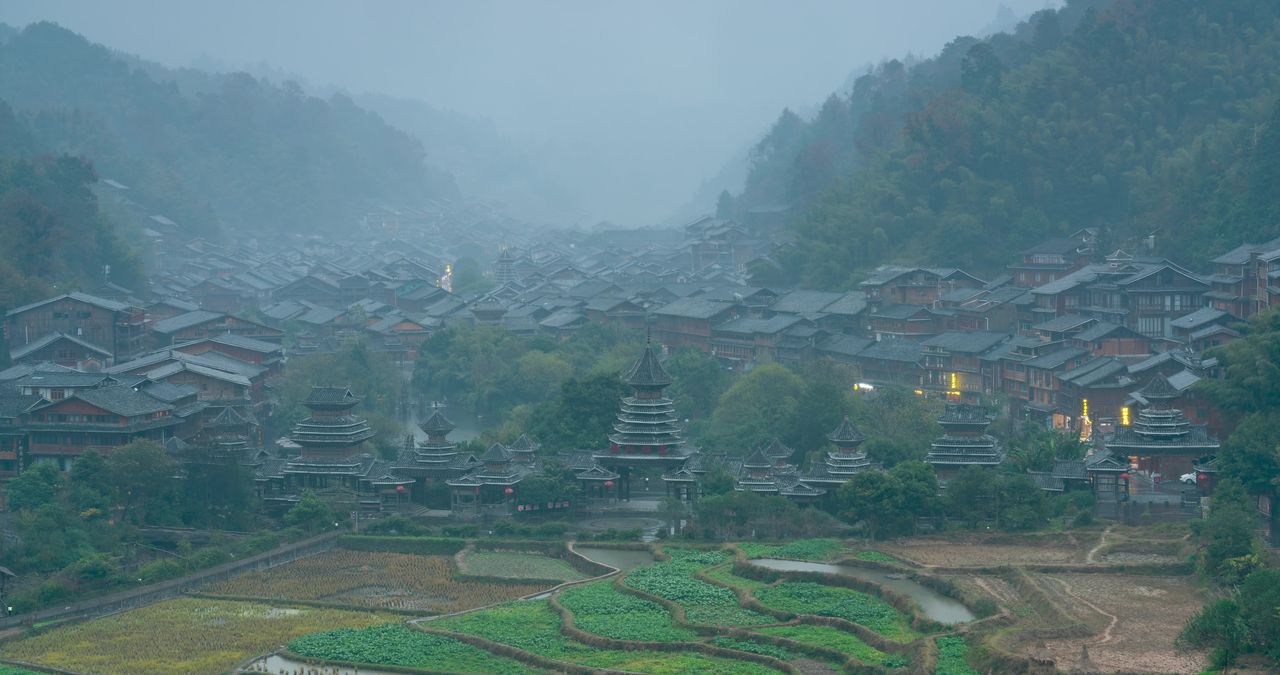 贵州黔东南肇兴侗寨夜景延时