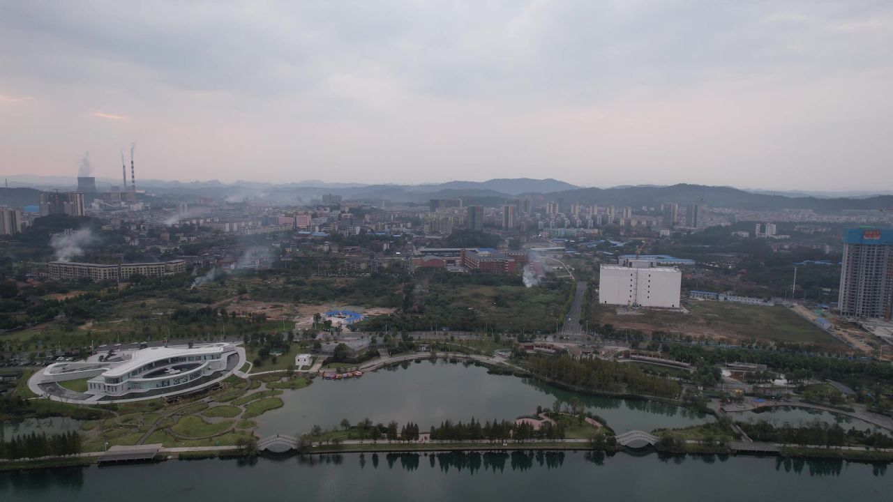湖南资兴城市风光航拍  