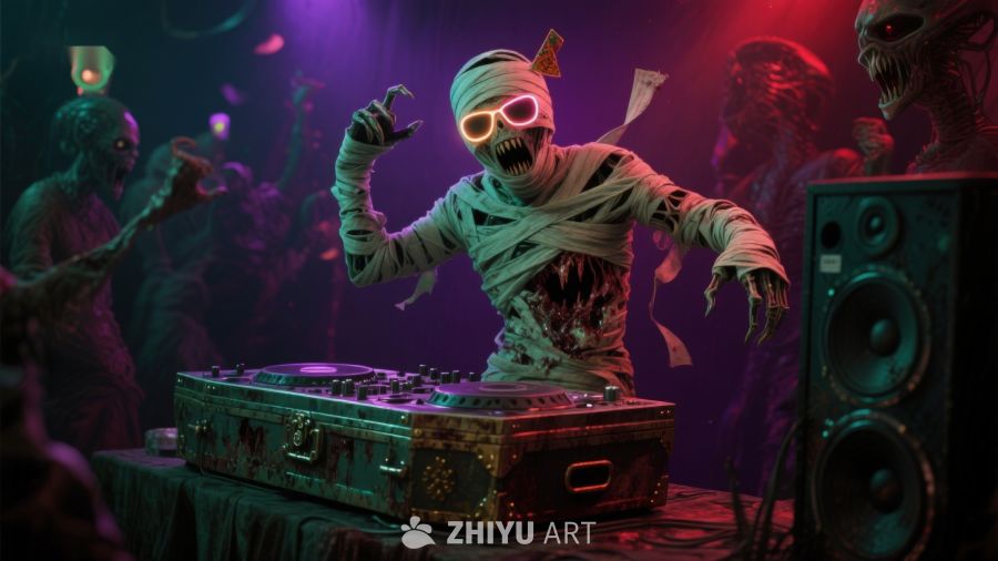 木乃伊DJ在恐怖派对上表演