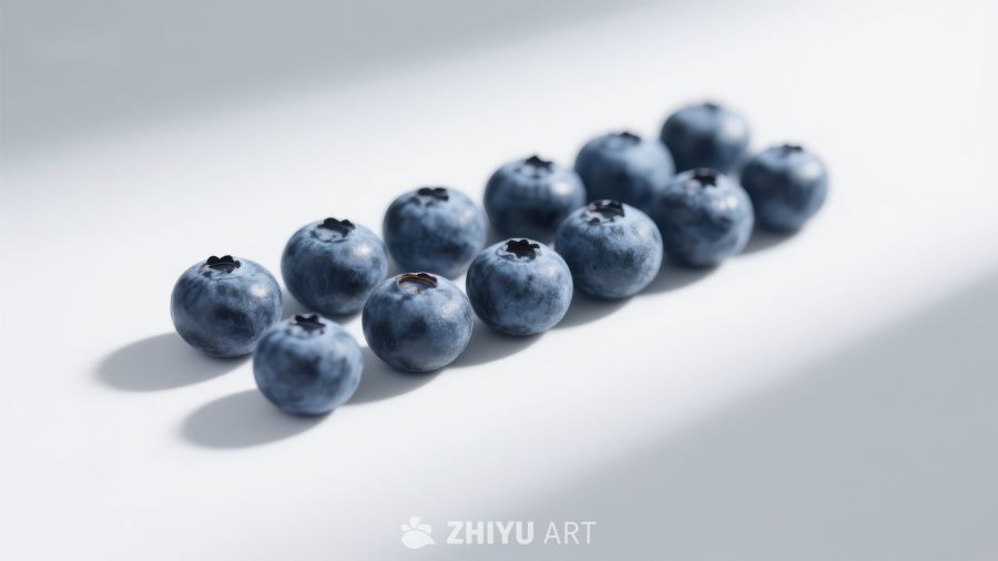 一排新鲜蓝莓的特写