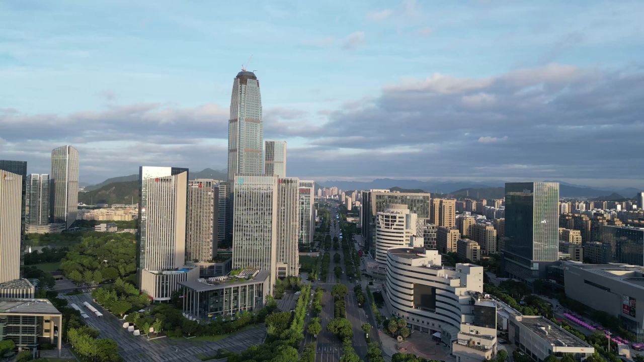 航拍台州城市风光地标建筑