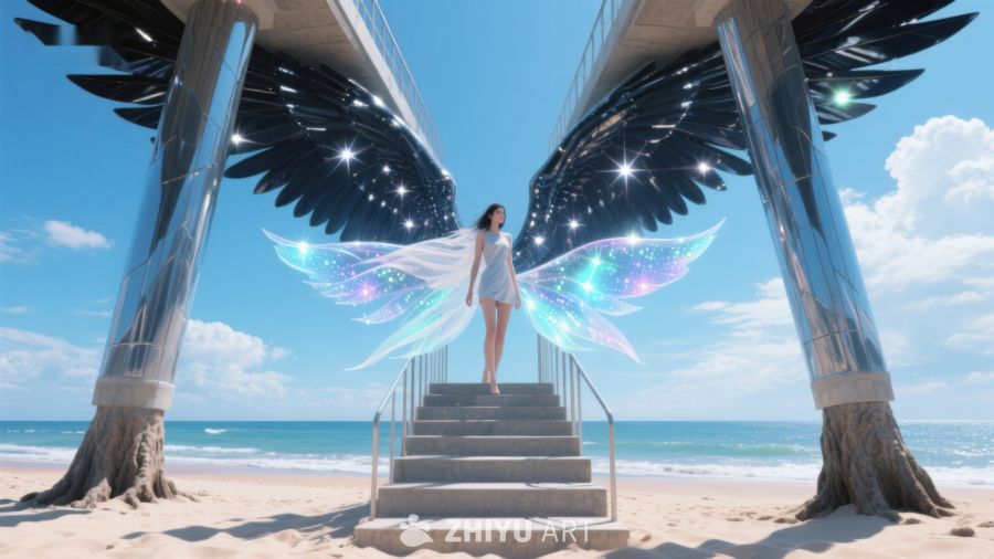 梦幻翅膀女子海滩阶梯 247