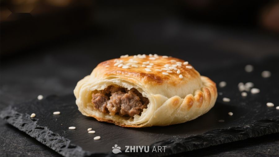 酥皮肉馅饼，撒芝麻点缀