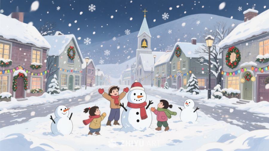 雪中欢聚：孩子们与雪人共度圣诞夜 490