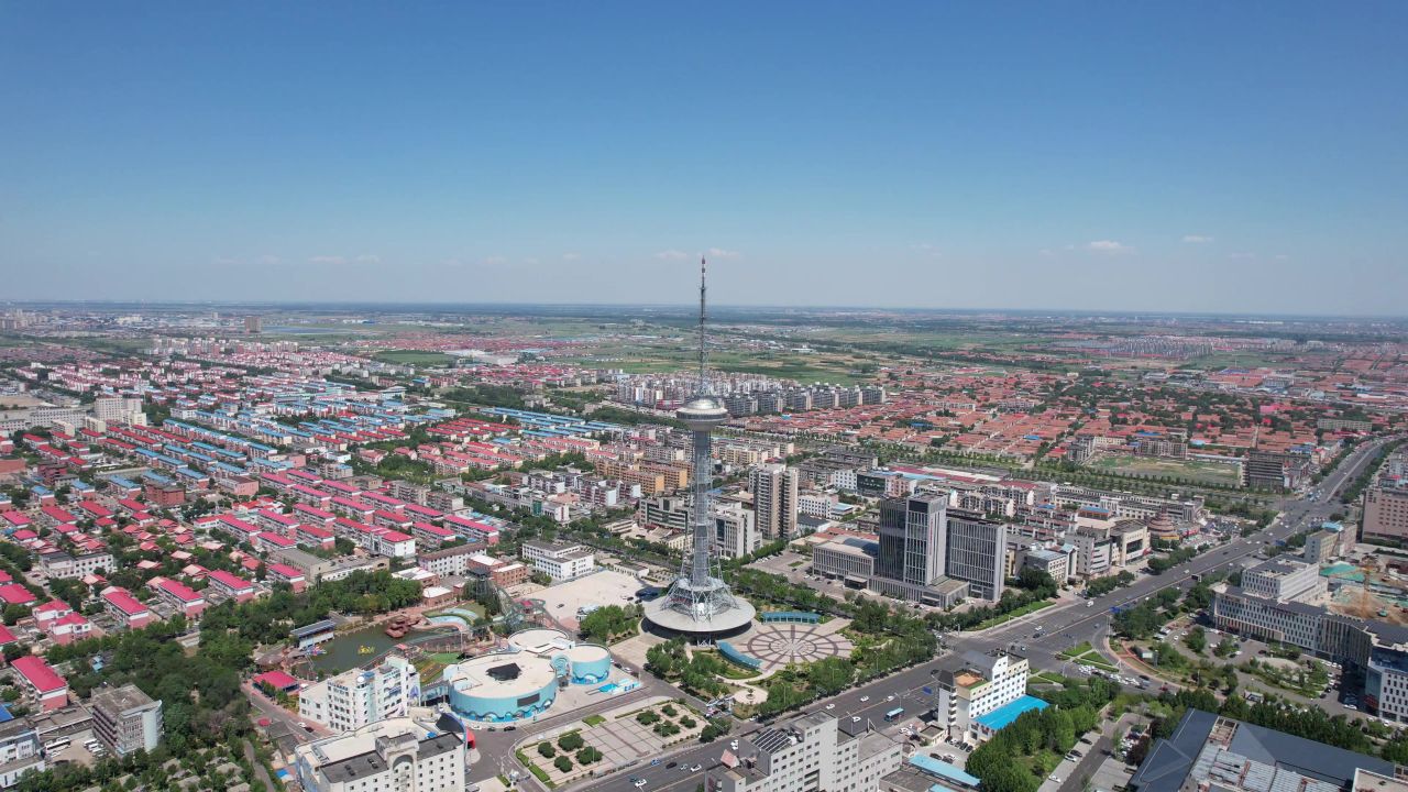 山东东营电视塔地标建筑航拍