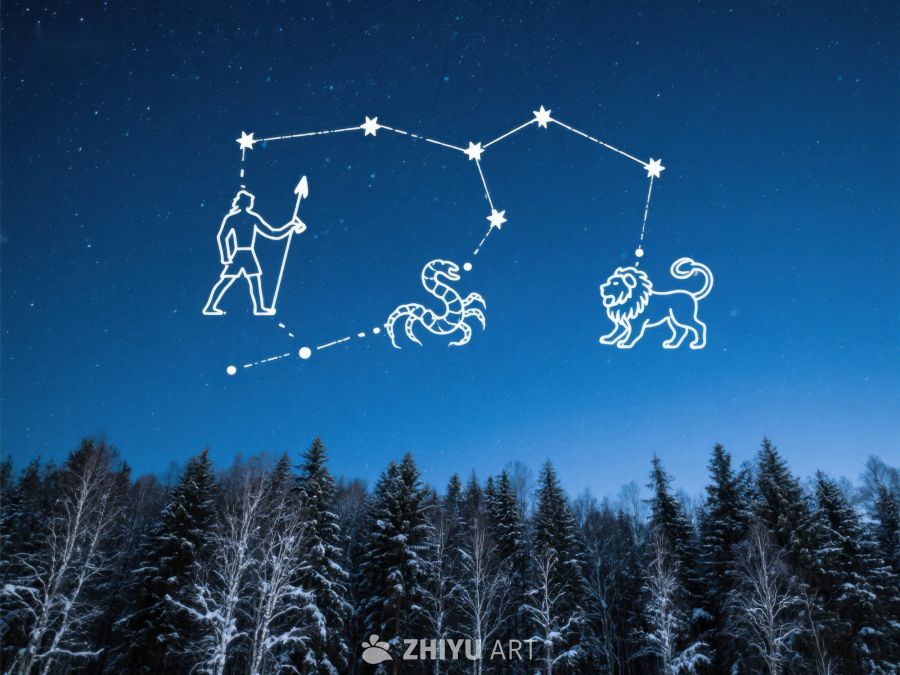 夜空中的星座与森林剪影 399