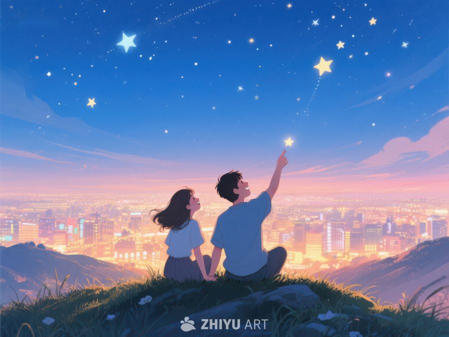 夜空下共赏星辰的两人 996