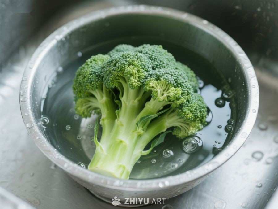 新鲜西兰花在水中清洗 341
