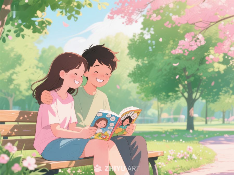 公园长椅上共读的温馨时刻 216