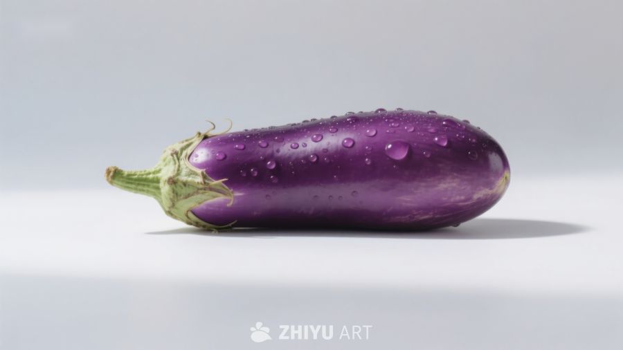 带水珠的紫色茄子