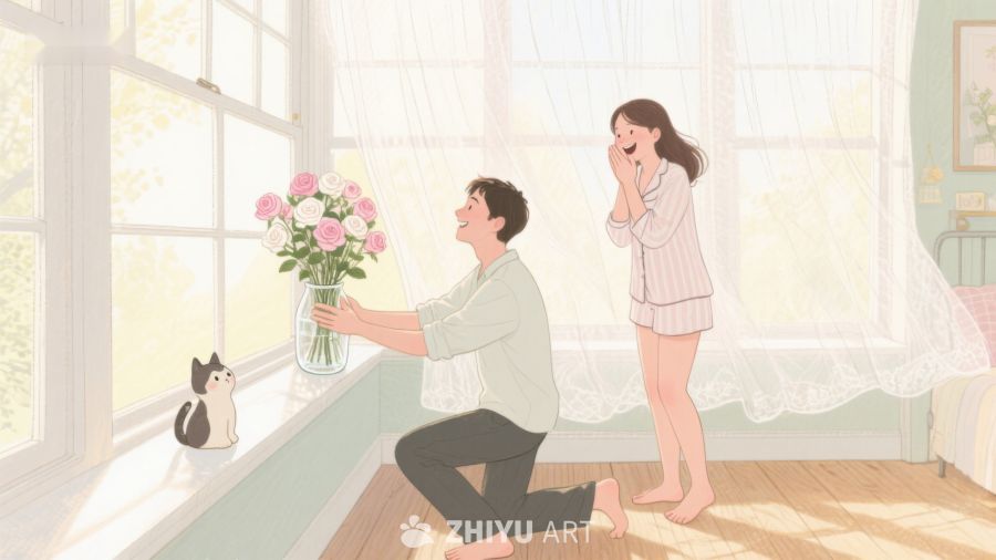 窗边求婚温馨场景 86