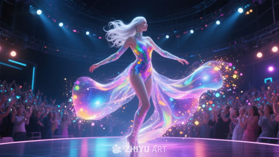 炫彩舞者在灯光璀璨的舞台上表演 849