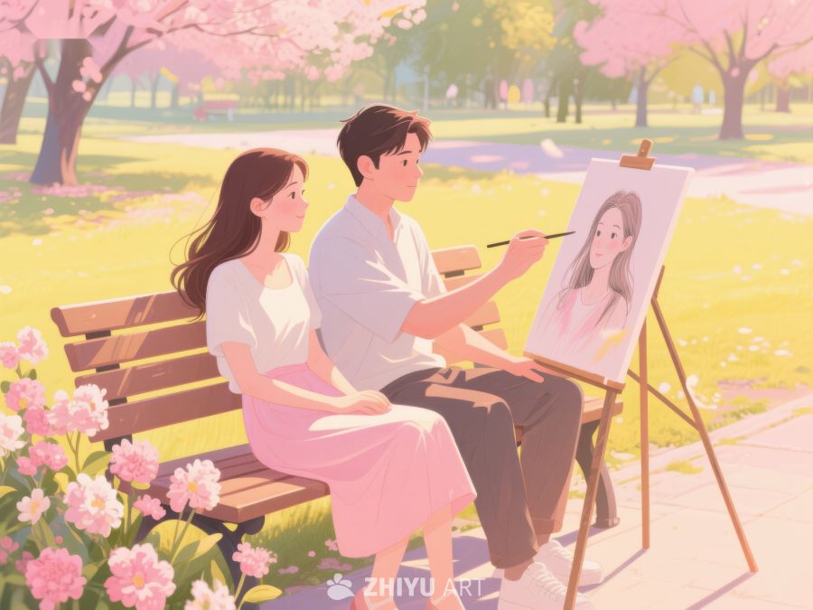公园里的情侣绘画时光 204