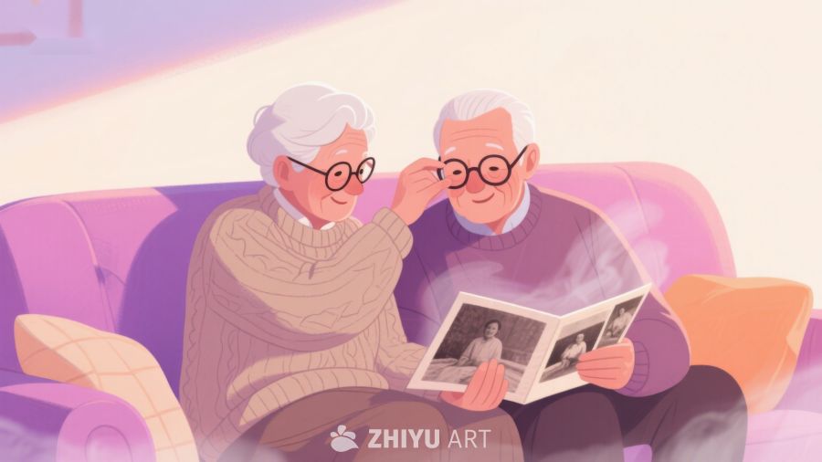 温馨时刻：老夫妇共赏旧照片 432