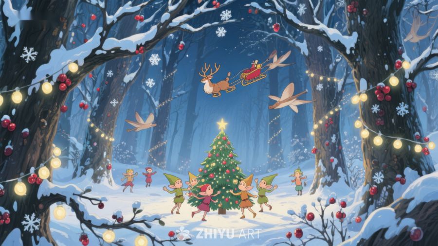 雪夜森林中的圣诞欢庆 370