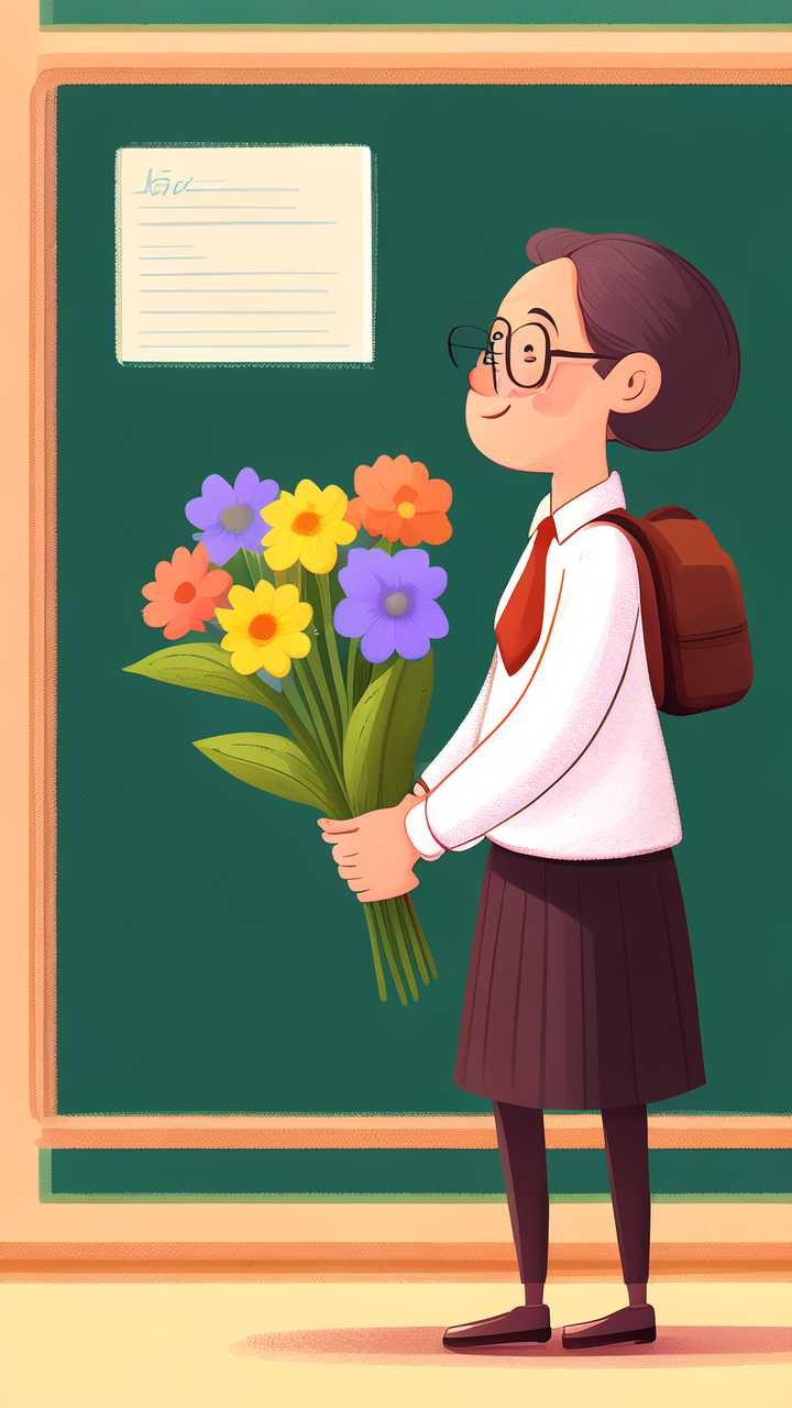 教师节快乐送花花插画