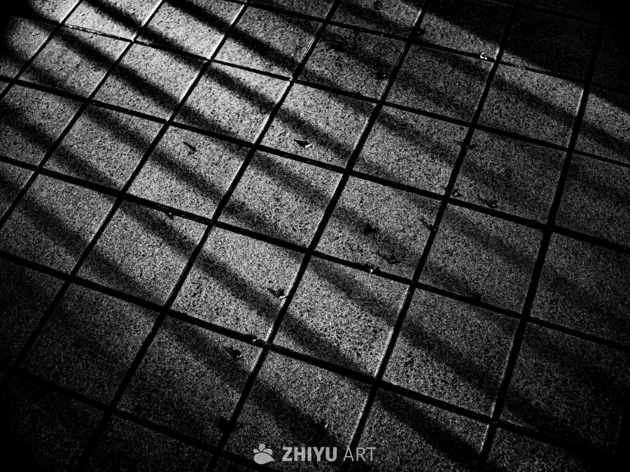 光影交错的瓷砖地面