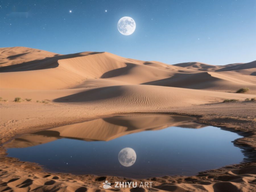 沙漠月夜，水面映月 120