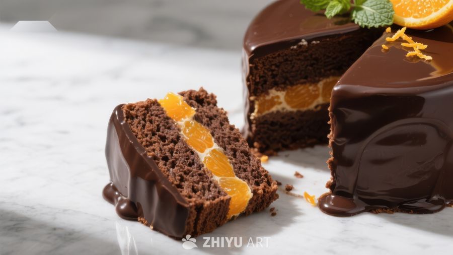 巧克力橙子蛋糕切片展示