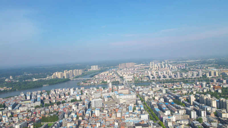 航拍湖北随州城市厥水河运水风光