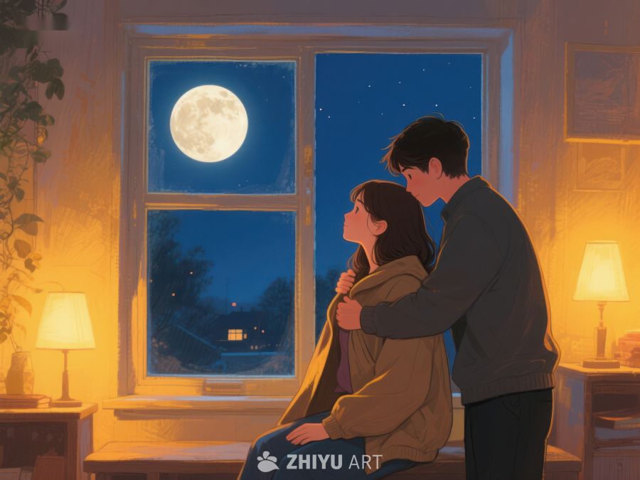 窗前月下温馨相拥 56