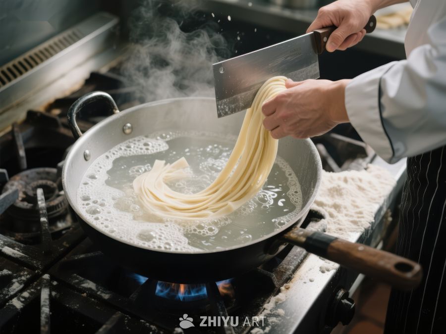 厨师正在锅中煮面条 130