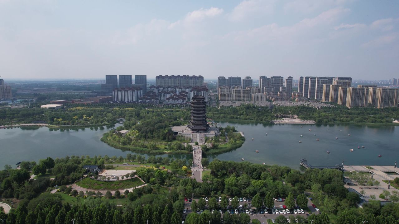 山东淄博城市风光航拍 