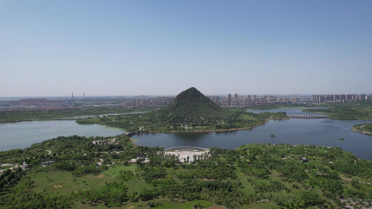 山东济南华山湖风景区航拍  